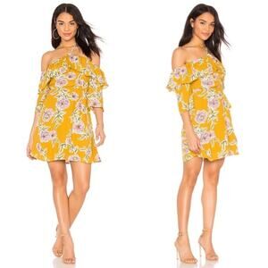 CUPCAKES & CASHMERE Off Shoulder Floral Dress Size MEDIUM Mustard Flowy NWT $115